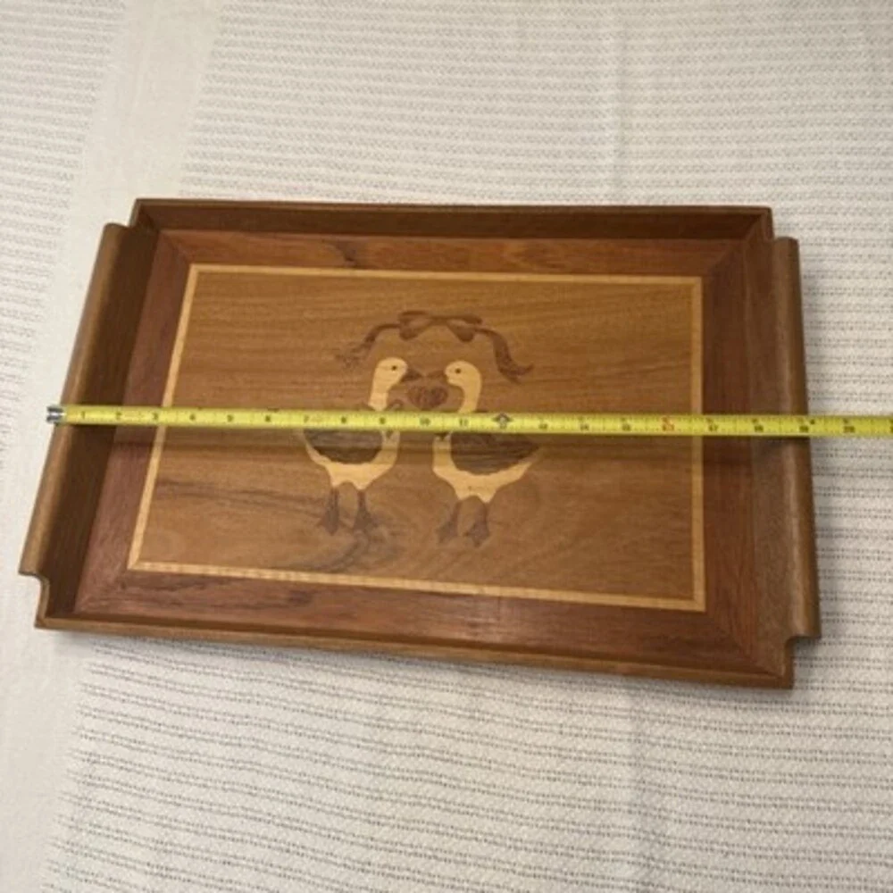 Vintage Mahogany/Teak Wood Serving Tray 19 X 12 Geese Heart Inlayed